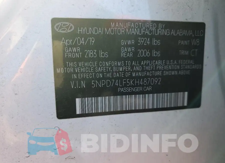 5NPD74LF5KH487092 Photo# 13