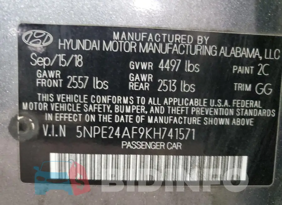5NPE24AF9KH741571 Photo# 12
