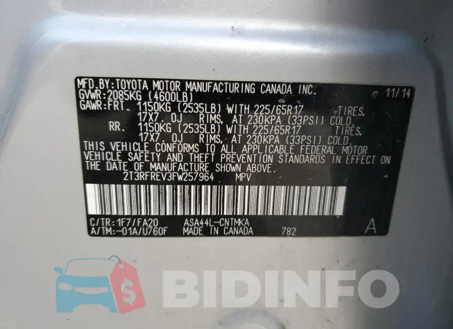 2T3RFREV3FW257964 Photo# 13