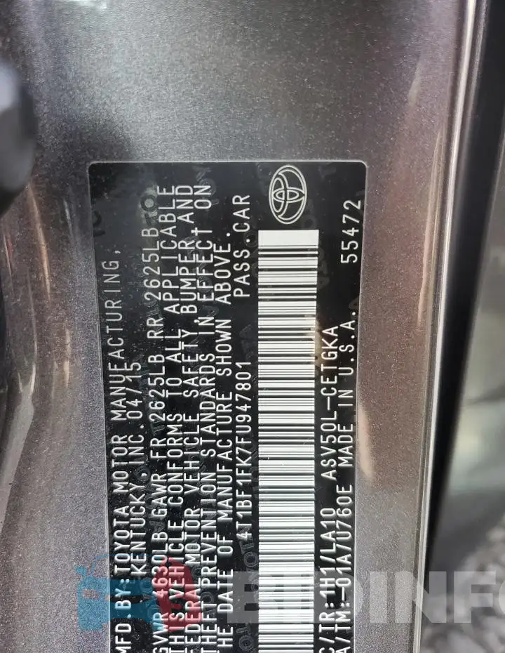 4T1BF1FK7FU947801 Photo# 12