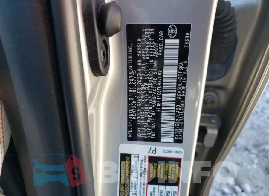 4T1BF1FK8FU987062 Photo# 12