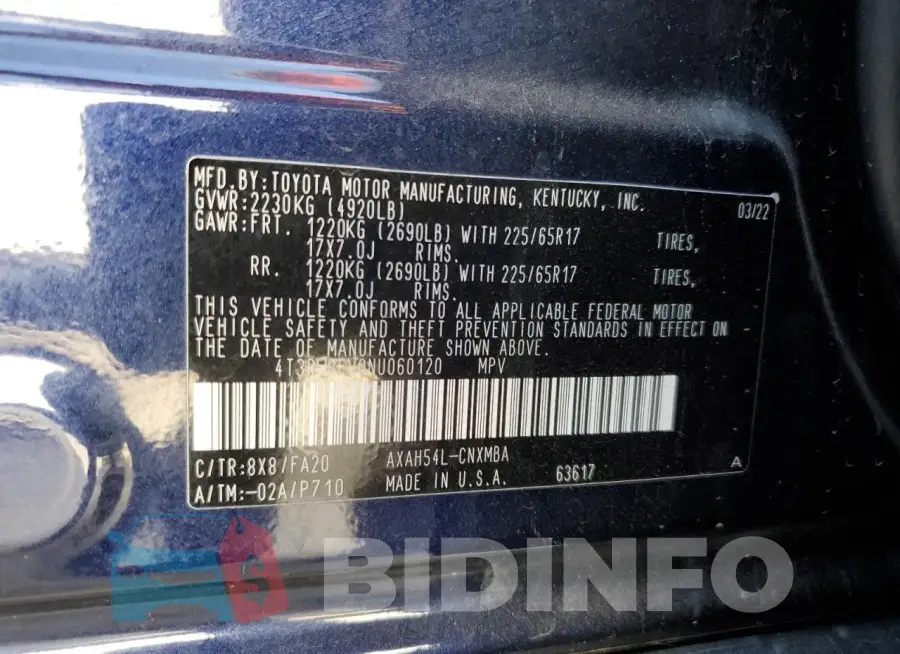 4T3RWRFV0NU060120 Photo# 14