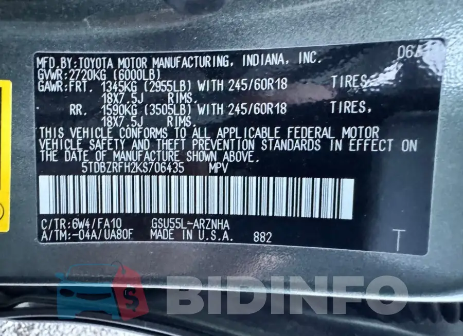 5TDBZRFH2KS706435 Photo# 10
