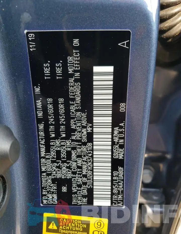 5TDJZRFH2KS743108 Photo# 14