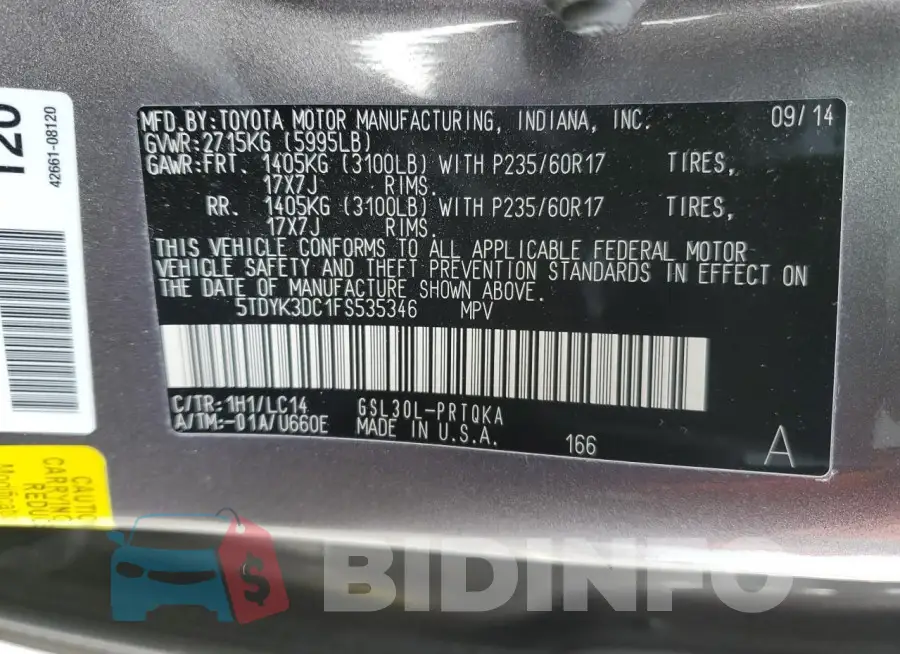 5TDYK3DC1FS535346 Photo# 14