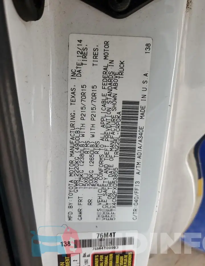5TFTX4CN2FX053855 Photo# 12