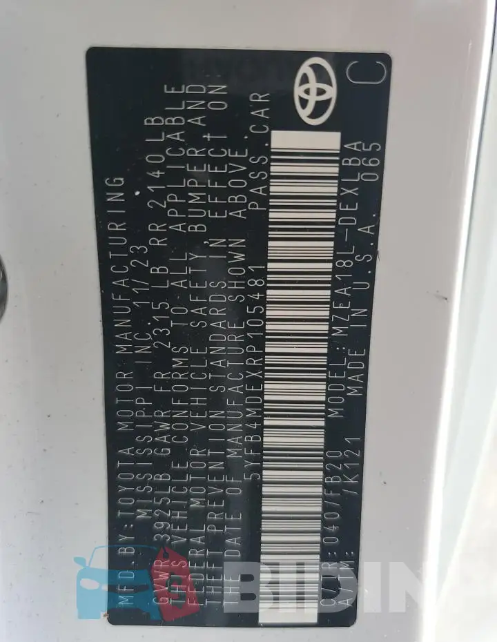5YFB4MDEXRP105481 Photo# 13