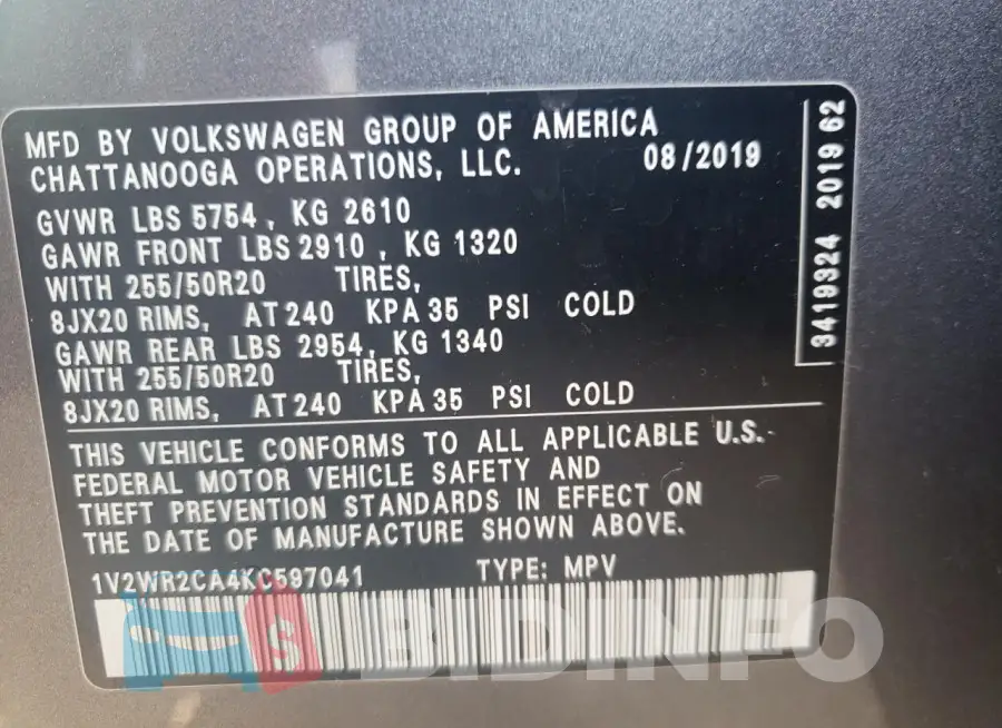 1V2WR2CA4KC597041 Photo# 13