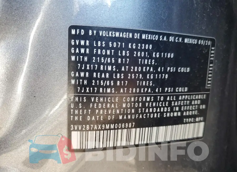 3VV2B7AX9MM006987 Photo# 13