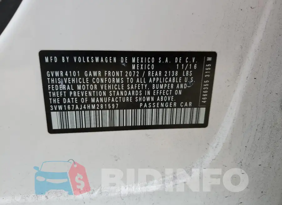 3VW167AJ4HM281597 Photo# 12