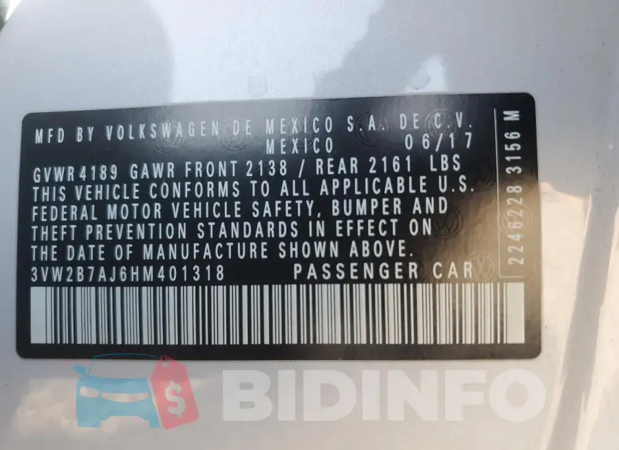 3VW2B7AJ6HM401318 Photo# 12