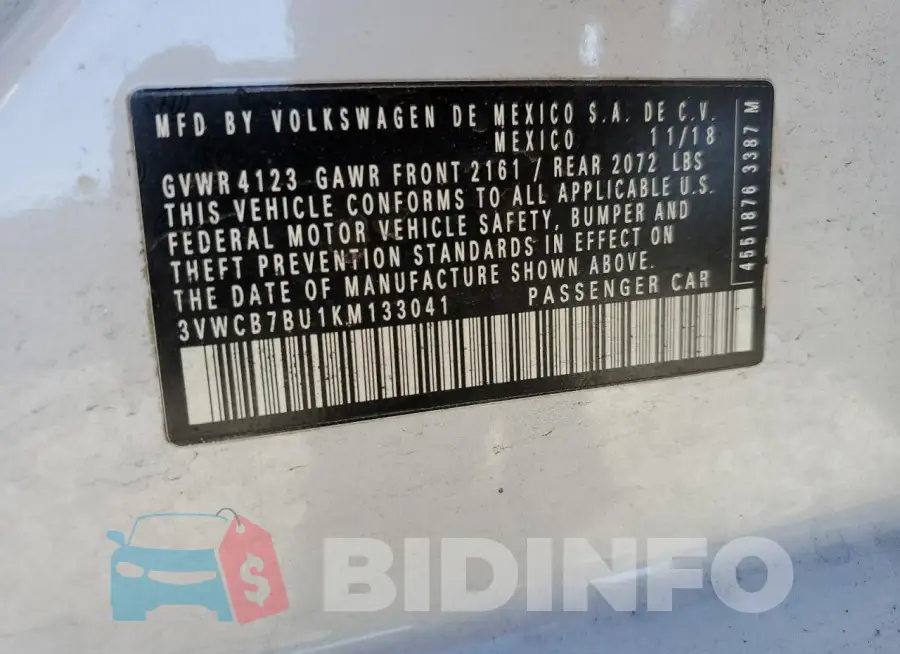 3VWCB7BU1KM133041 Photo# 12