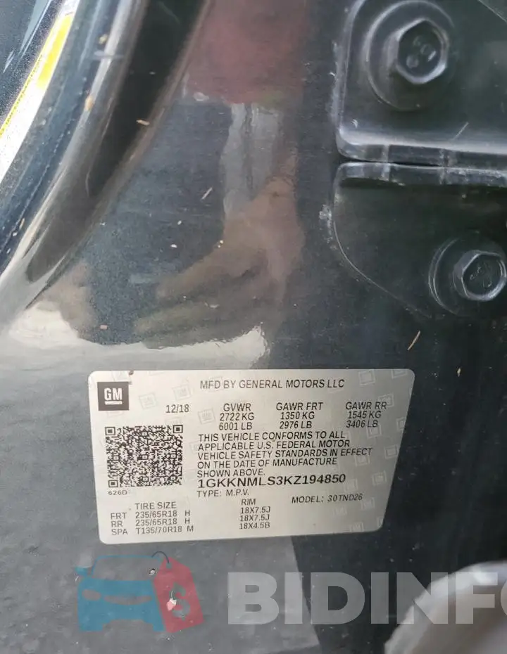 1GKKNMLS3KZ194850 Photo# 13
