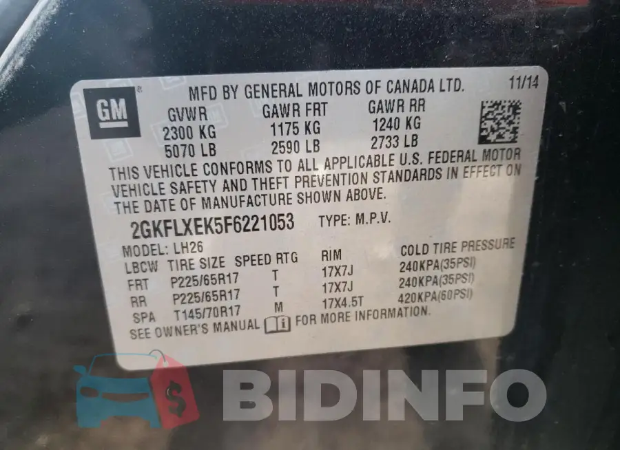 2GKFLXEK5F6221053 Photo# 12