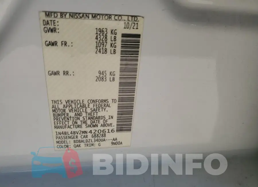 1N4BL4BV2MN420616 Photo# 12