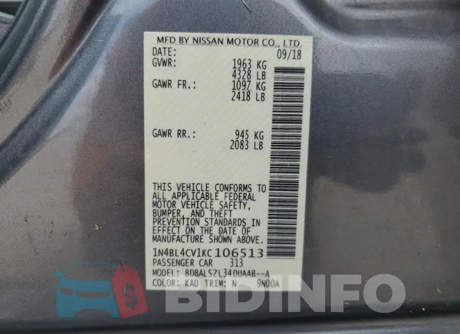 1N4BL4CV1KC106513 Photo# 12