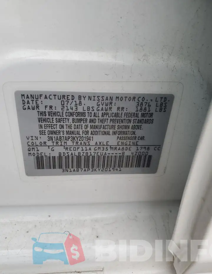 3N1AB7AP3KY201941 Photo# 12