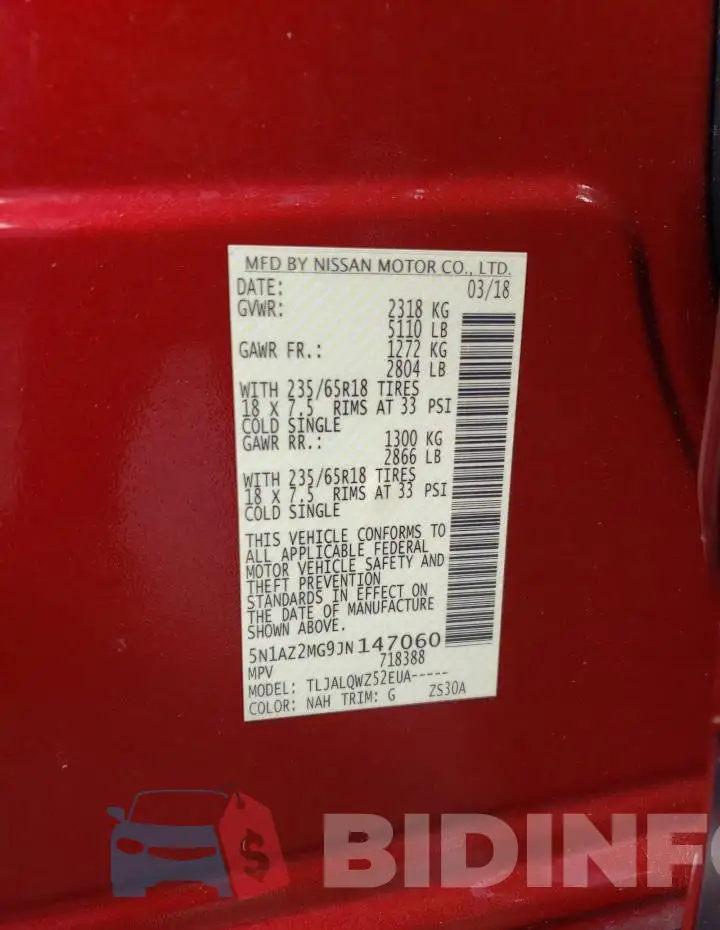 5N1AZ2MG9JN147060 Photo# 12