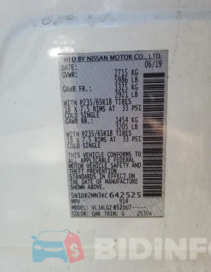 5N1DR2MN3KC642525 Photo# 13