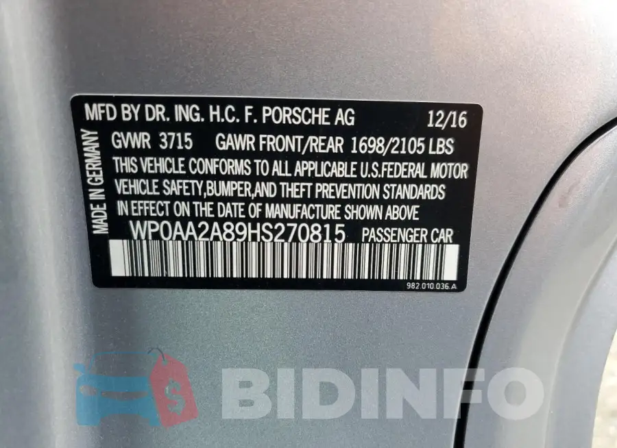 WP0AA2A89HS270815 Photo# 12