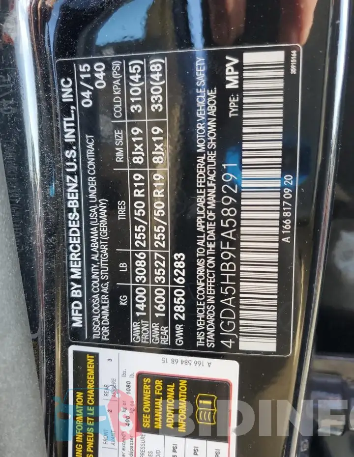 4JGDA5HB9FA589291 Photo# 13