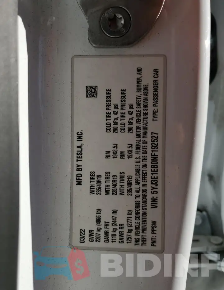 5YJ3E1EB0NF192527 Photo# 12