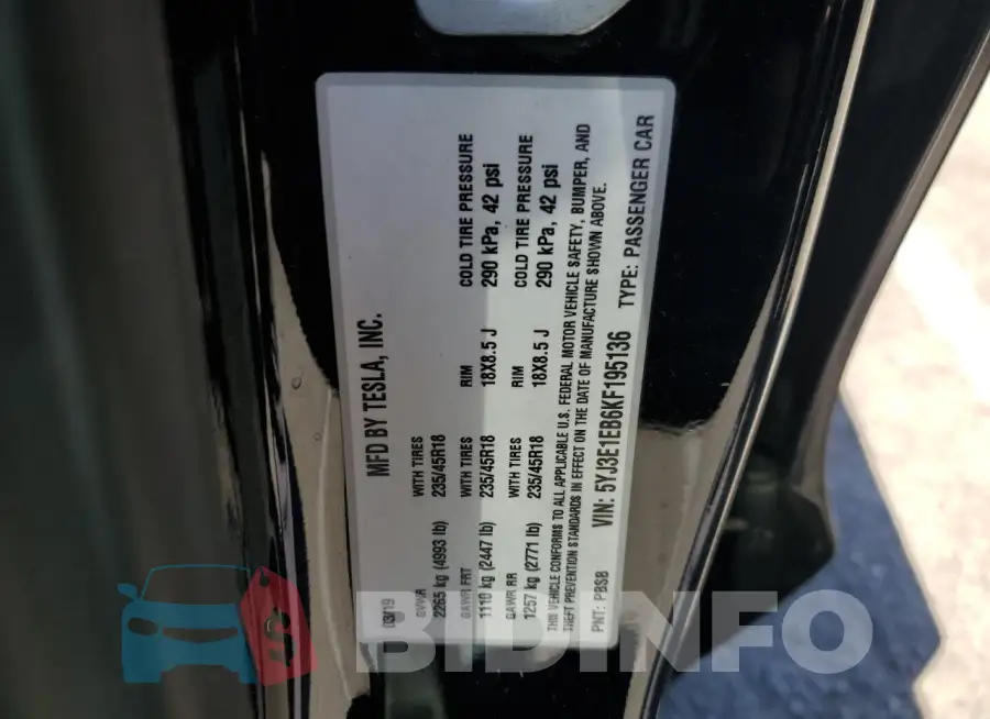 5YJ3E1EB6KF195136 Photo# 13