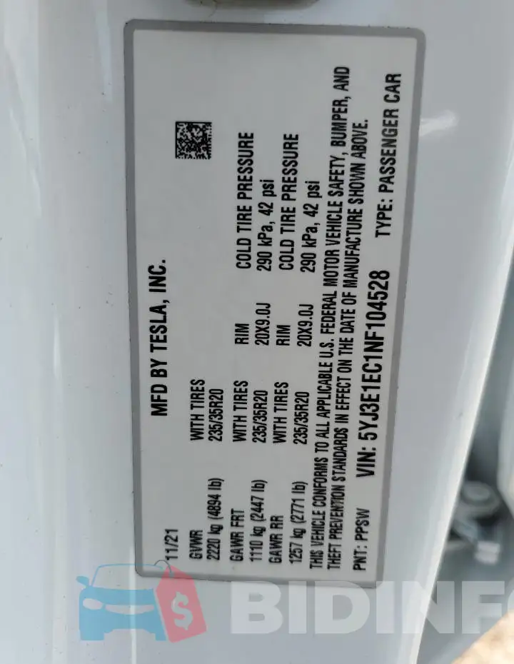 5YJ3E1EC1NF104528 Photo# 12