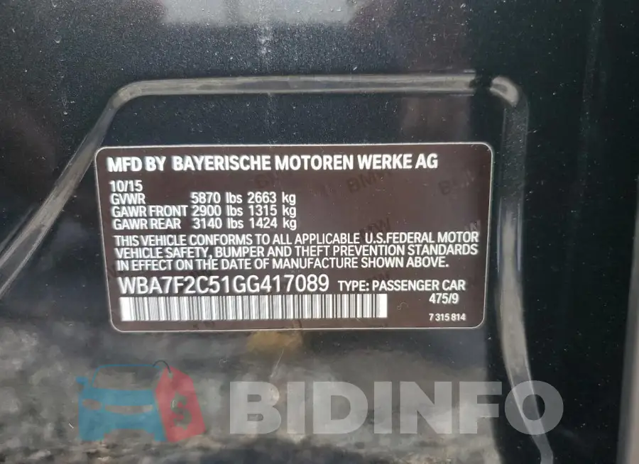 WBA7F2C51GG417089 Photo# 12