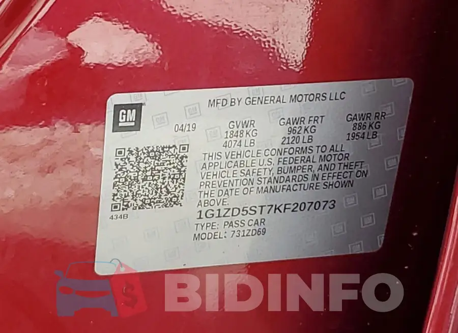 1G1ZD5ST7KF207073 Photo# 12