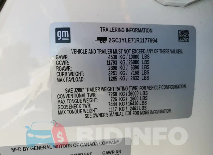 2GC1YLE71R1177694 Photo# 12