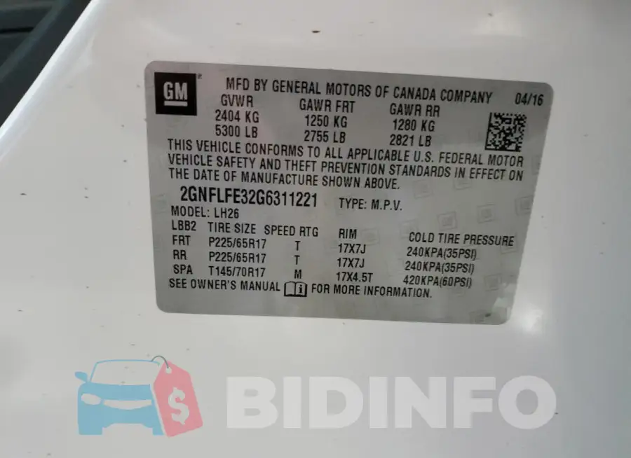 2GNFLFE32G6311221 Photo# 14