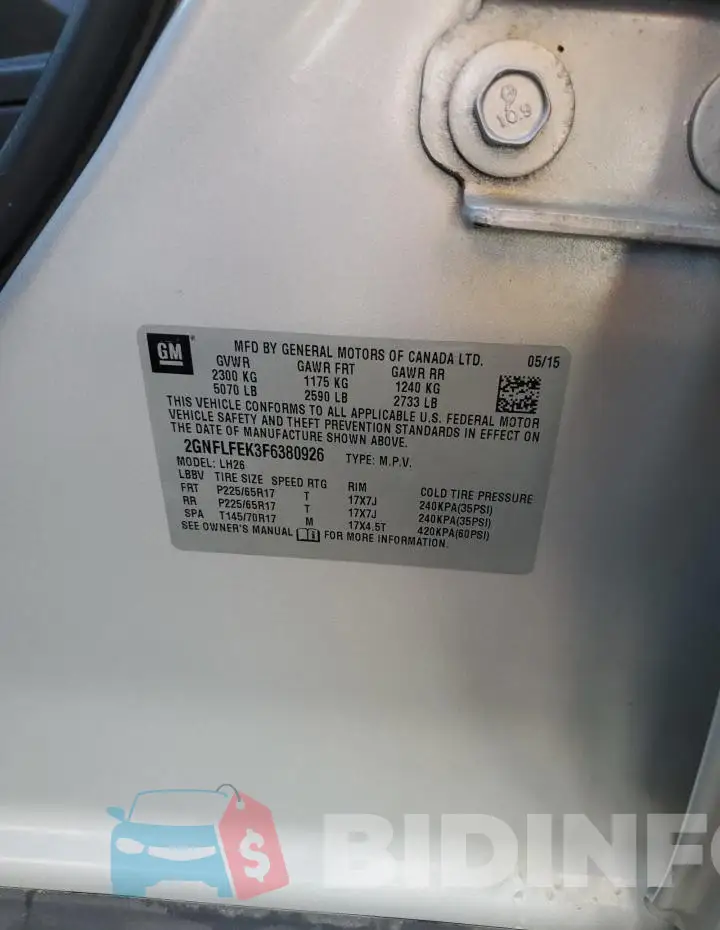 2GNFLFEK3F6380926 Photo# 14