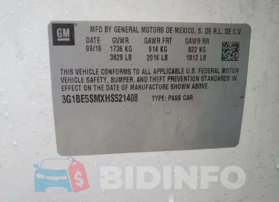 3G1BE5SMXHS521408 Photo# 12