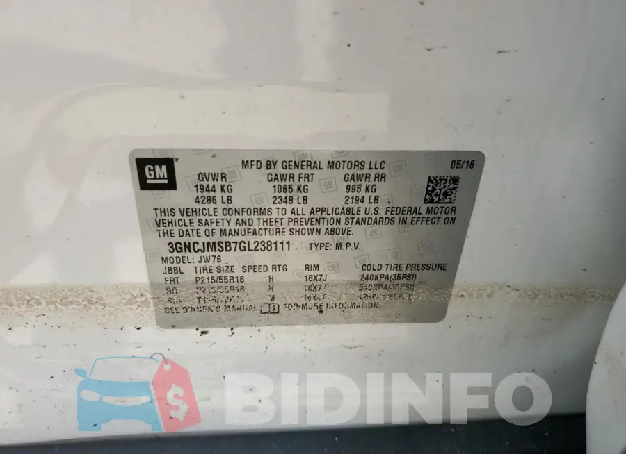 3GNCJMSB7GL238111 Photo# 13