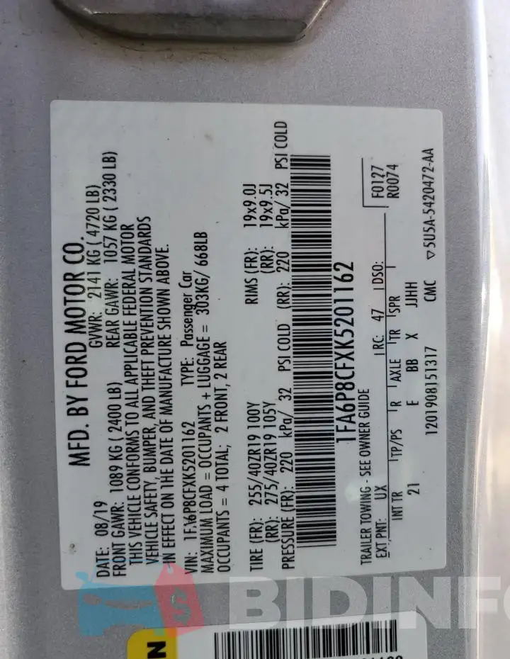 1FA6P8CFXK5201162 Photo# 13