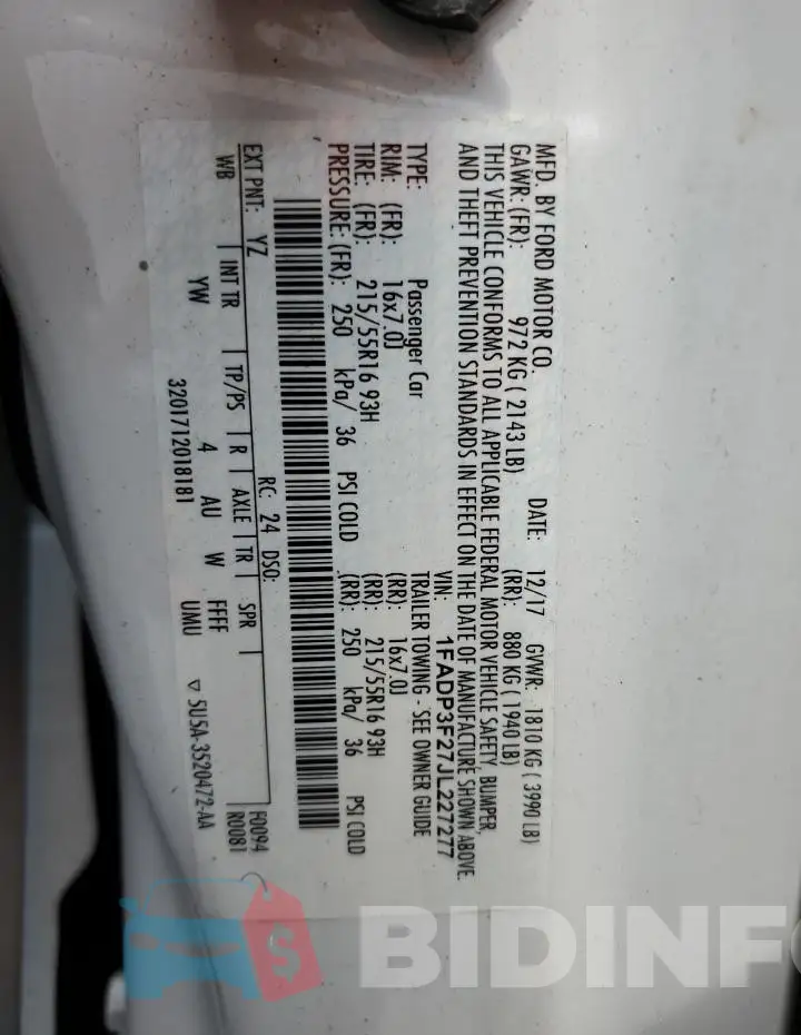 1FADP3F27JL227277 Photo# 12