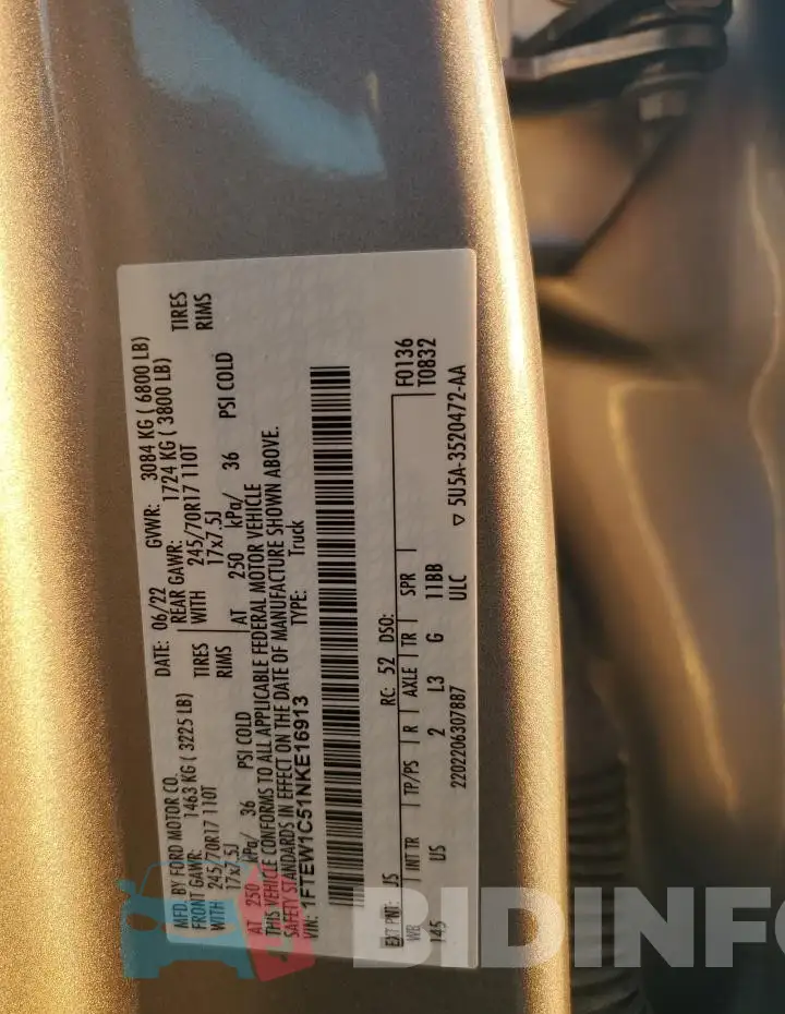 1FTEW1C51NKE16913 Photo# 12