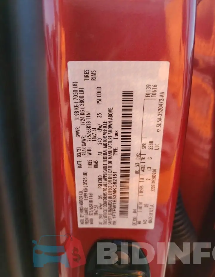 1FTFW1E53MKD82151 Photo# 13
