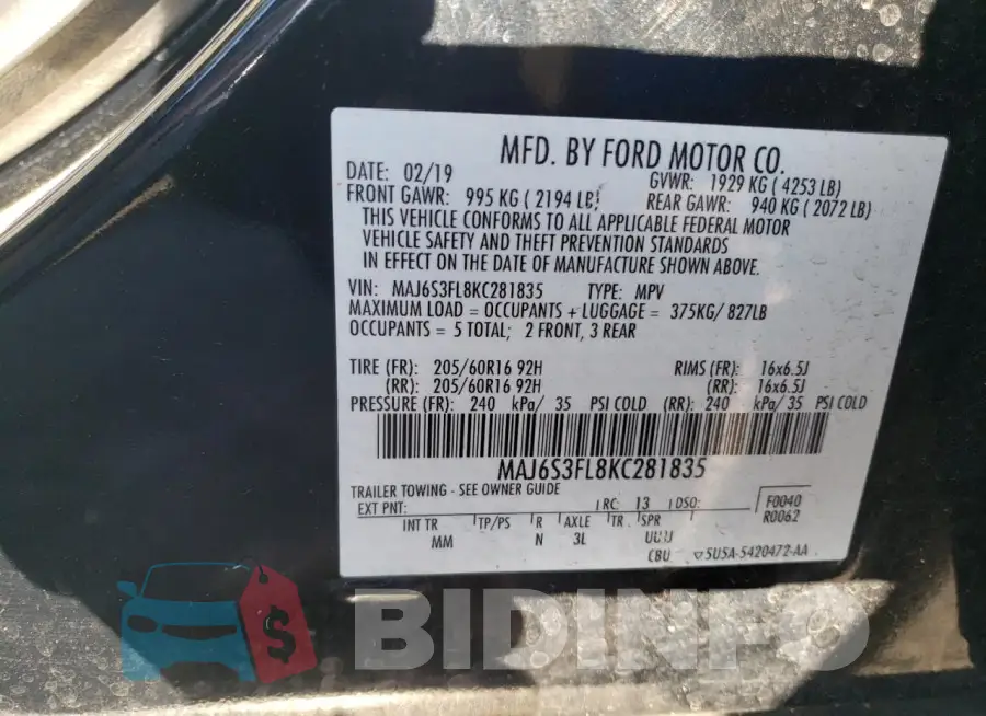 MAJ6S3FL8KC281835 Photo# 13