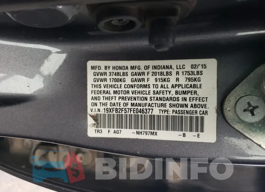 19XFB2F57FE046377 Photo# 12
