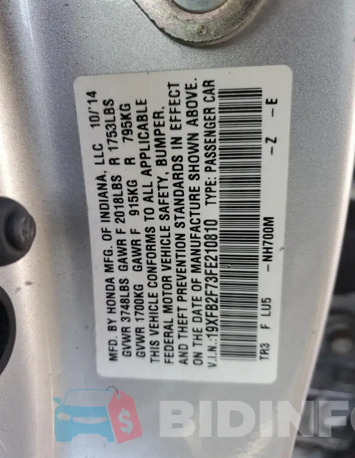 19XFB2F73FE210810 Photo# 12