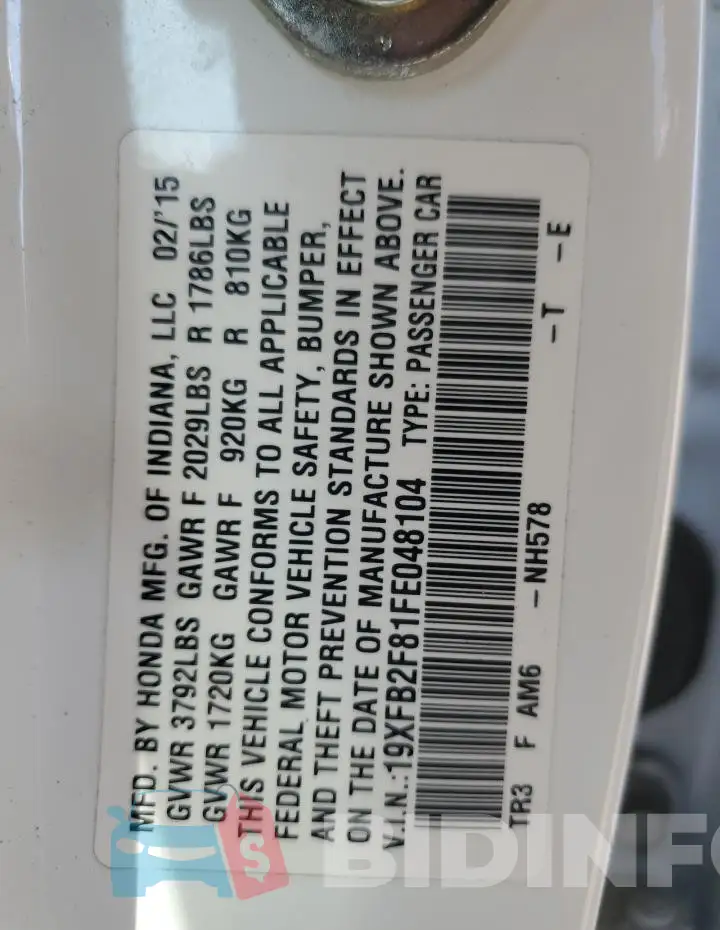19XFB2F81FE048104 Photo# 12