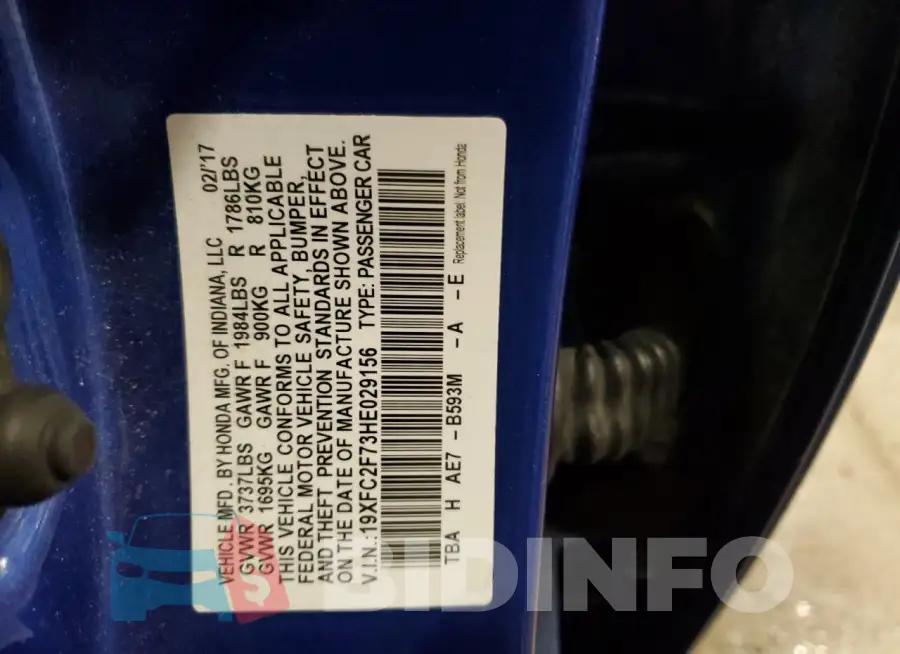 19XFC2F73HE029156 Photo# 12