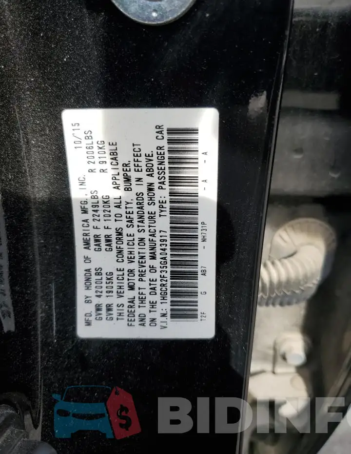 1HGCR2F35GA043917 Photo# 13