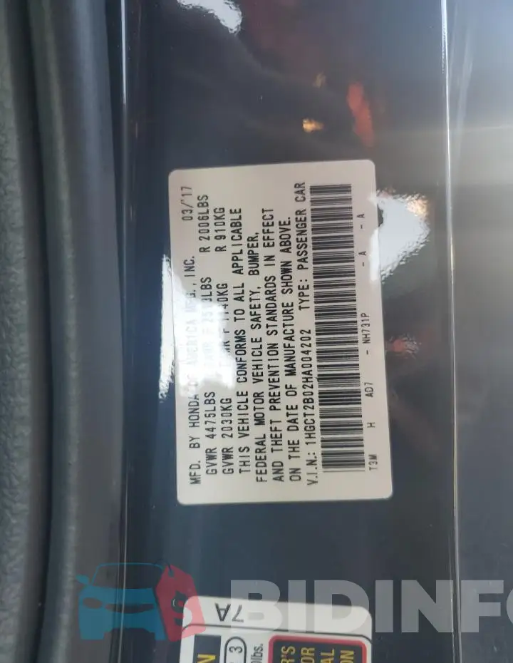 1HGCT2B02HA004202 Photo# 12