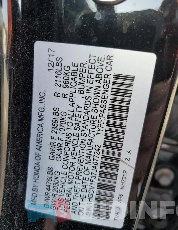 1HGCV1F37JA077242 Photo# 12