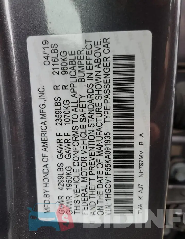 1HGCV1F55KA091935 Photo# 12