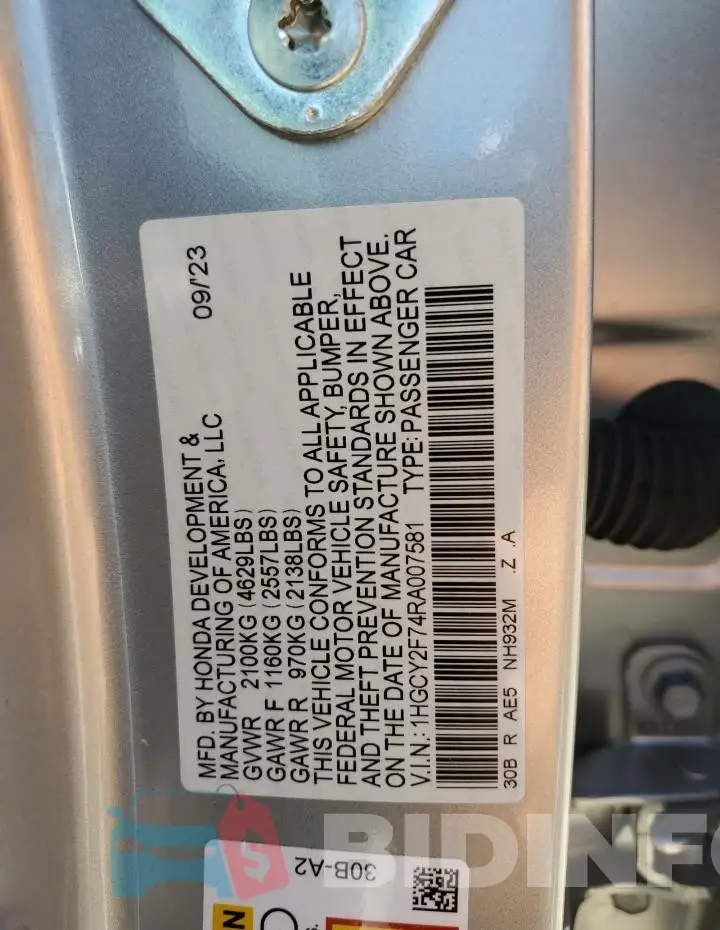 1HGCY2F74RA007581 Photo# 13