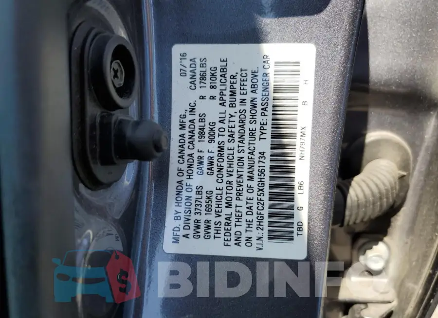 2HGFC2F5XGH561734 Photo# 13